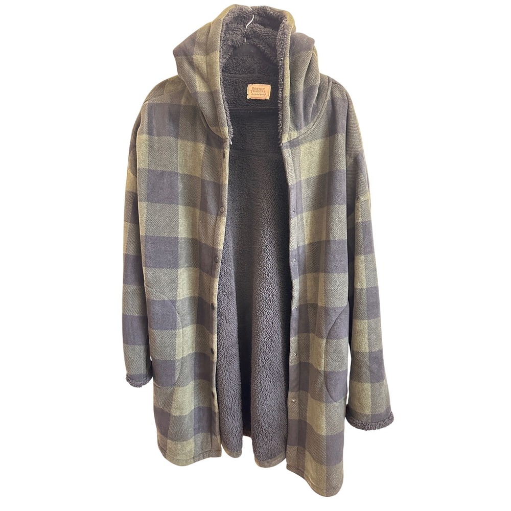 Boston Traders Green Buffalo Plaid Sherpa Lined Hooded Shirt Jacket L/XL